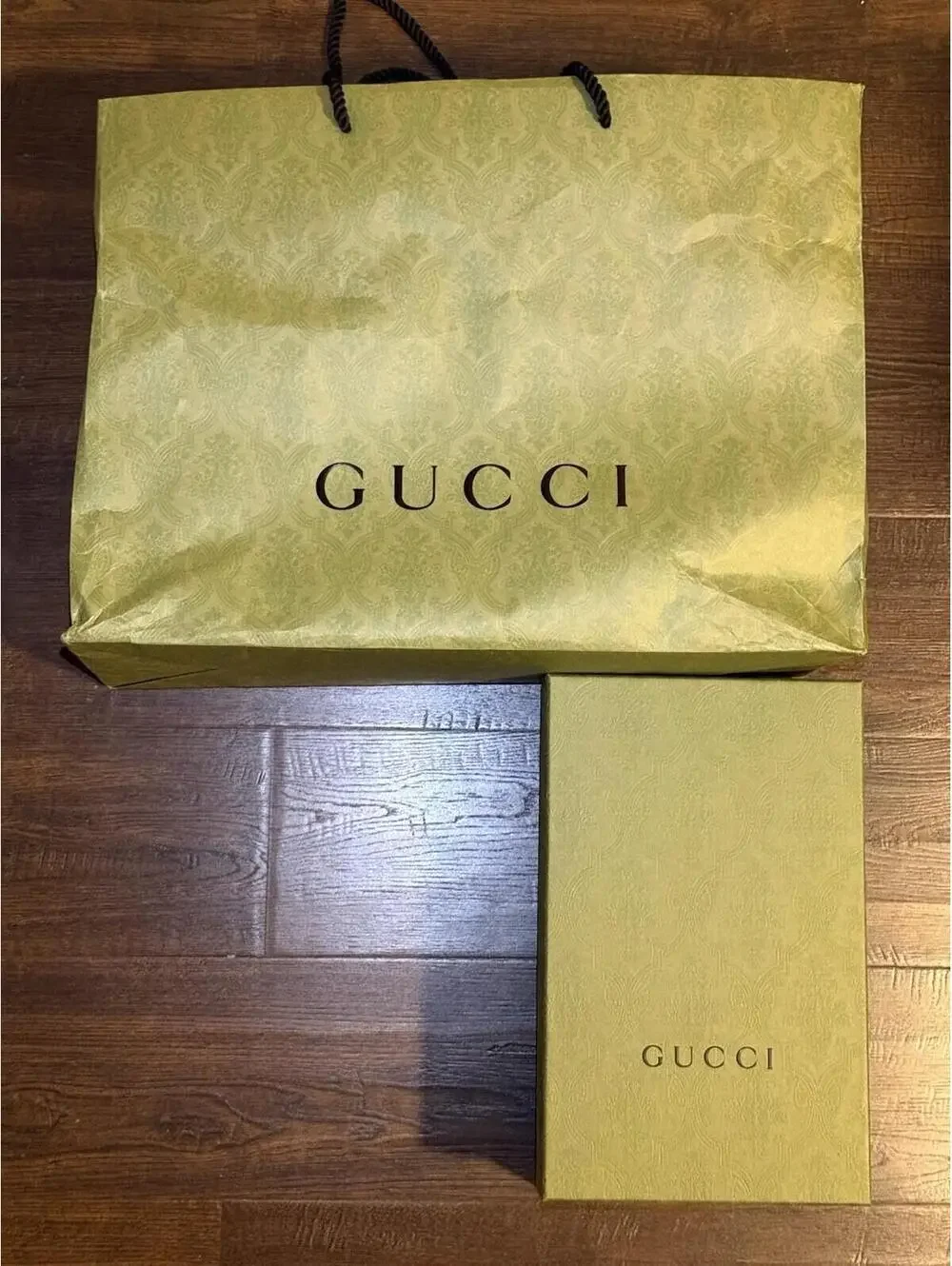 Gucci Green Damask Paper Shopping Bag + Shoe Box Gift Set Authentic Empty